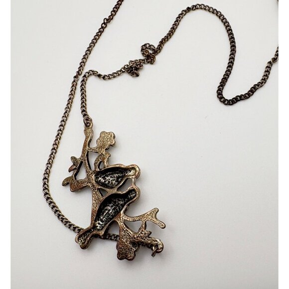 Vintage Lovebirds Pendant Necklace Sitting on Branch Rhinestone Accents - Picture 4 of 7